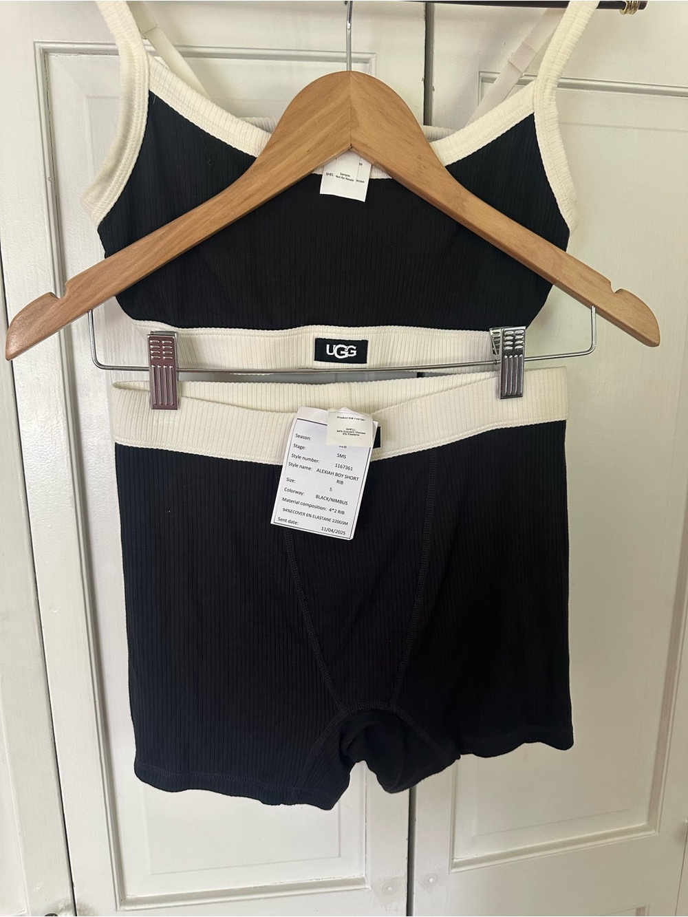UGG Black and Cream Ribbed Crop Tank & Short Set - Picture 2 of 5